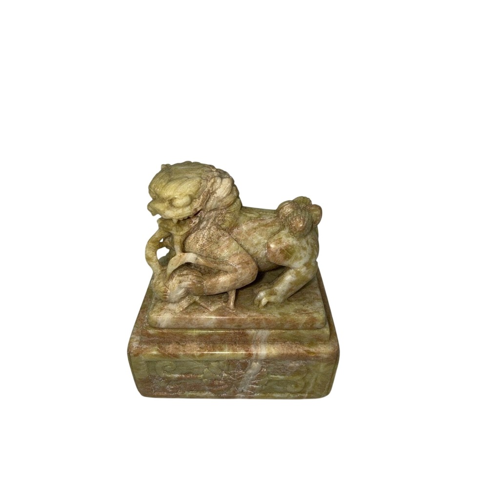 Soapstone Shishi‎ Guardian Lion Jewelry Trinket Box Carving